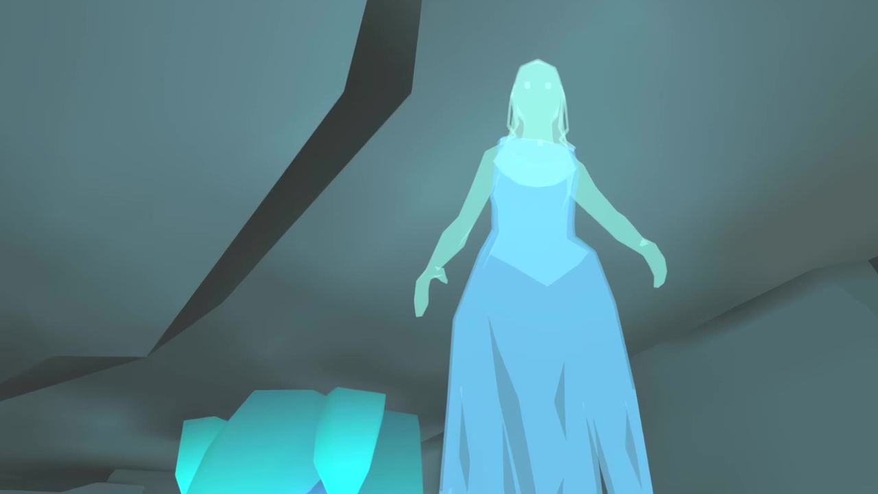A glowing spirit in a crystal cave